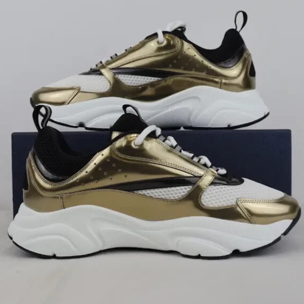Dior B22 Sneakers in Metallic Gold and White